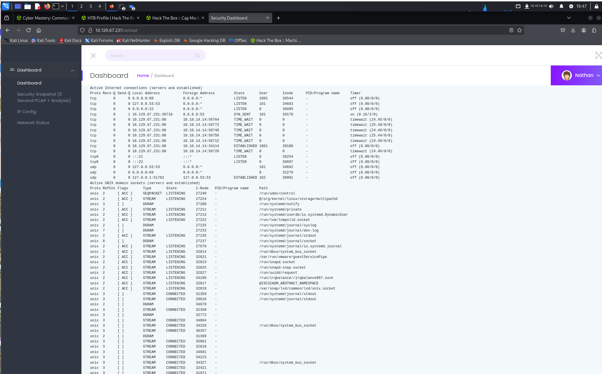 Network status panel